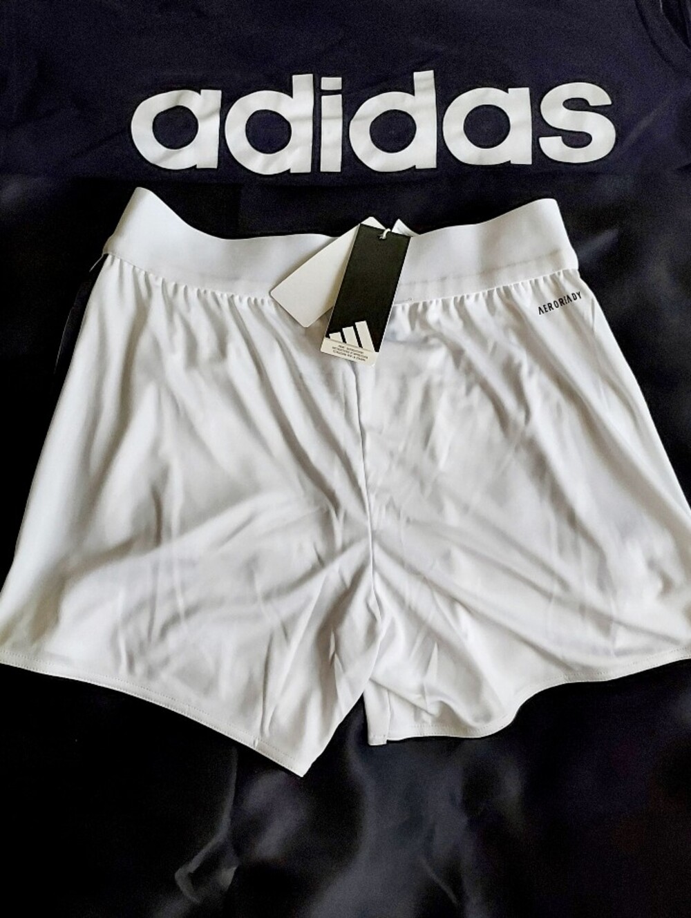 Adidas Women’s White Athletic Running Shorts with Black Stripes - Picture 2 of 5